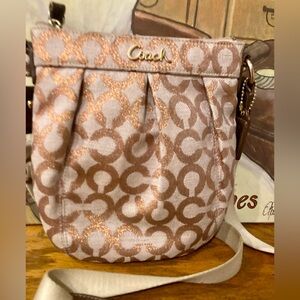 Coach Rose Gold EUC Signature Op Art Jacquard Pleated Crossbody B0926 42531